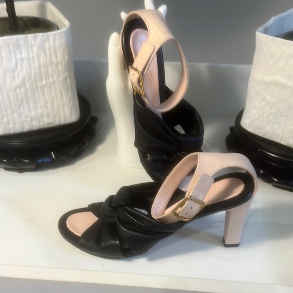 Celine Black and Cream Heels with Twisted Detail